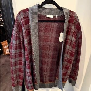Sandro plaid  Gray and Red Sweater M